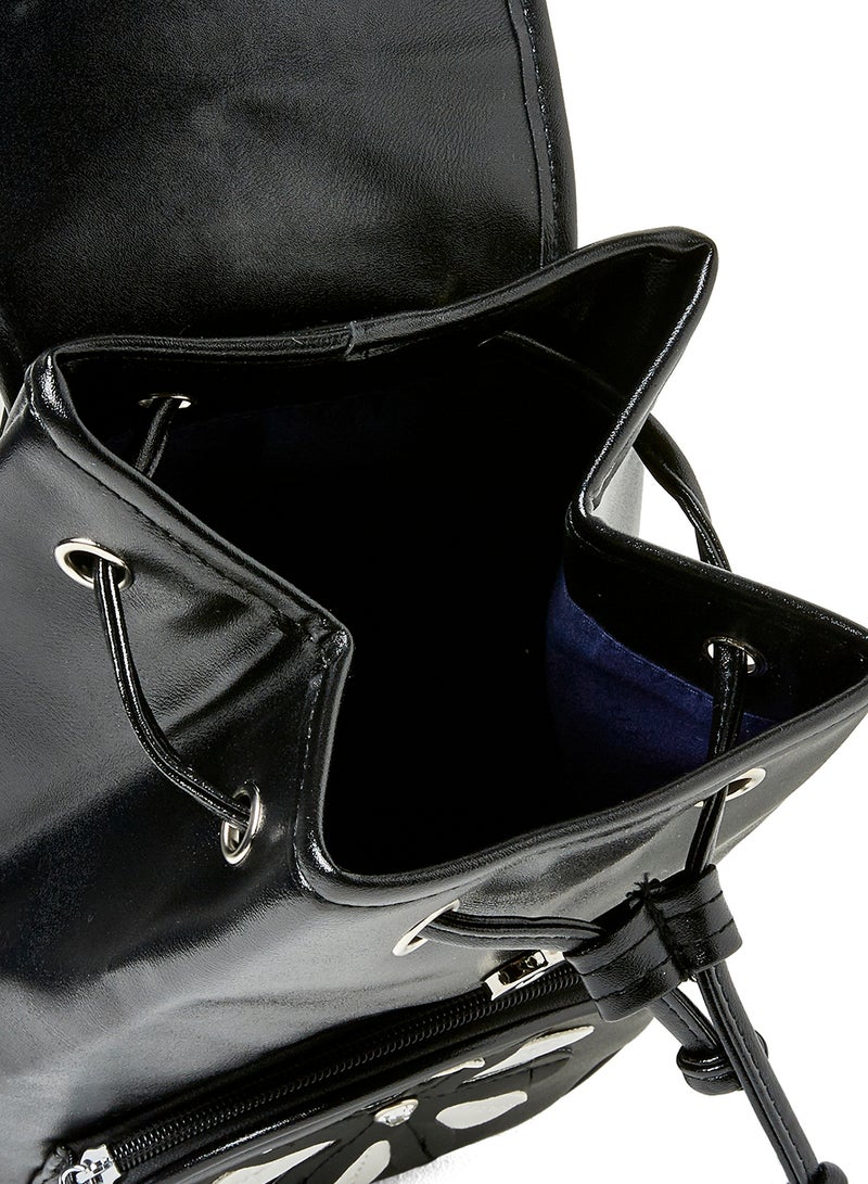 YUEJIN - Flower And Bow Faux Leather Backpack Black - Image 1