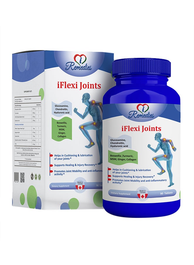 iRemedies iFlexi Joints , 90 Tablets, Joint Support Formula, Glucosamine, Chondroitin, Hyaluronic a, Boswellia, Turmeric, Ginger and Chicken Collagen.