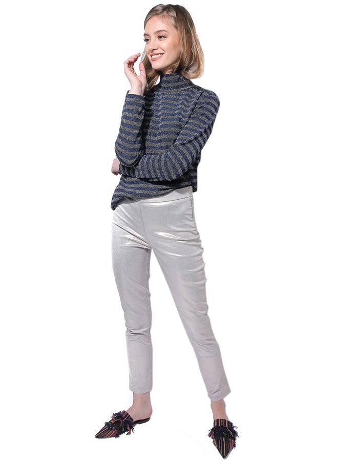 Miella Metallic Straight Leg Trousers Silver  - Image 1
