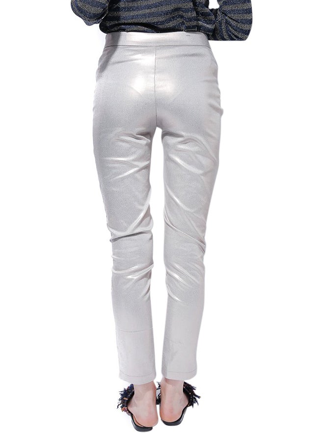 Miella Metallic Straight Leg Trousers Silver  - Image 2