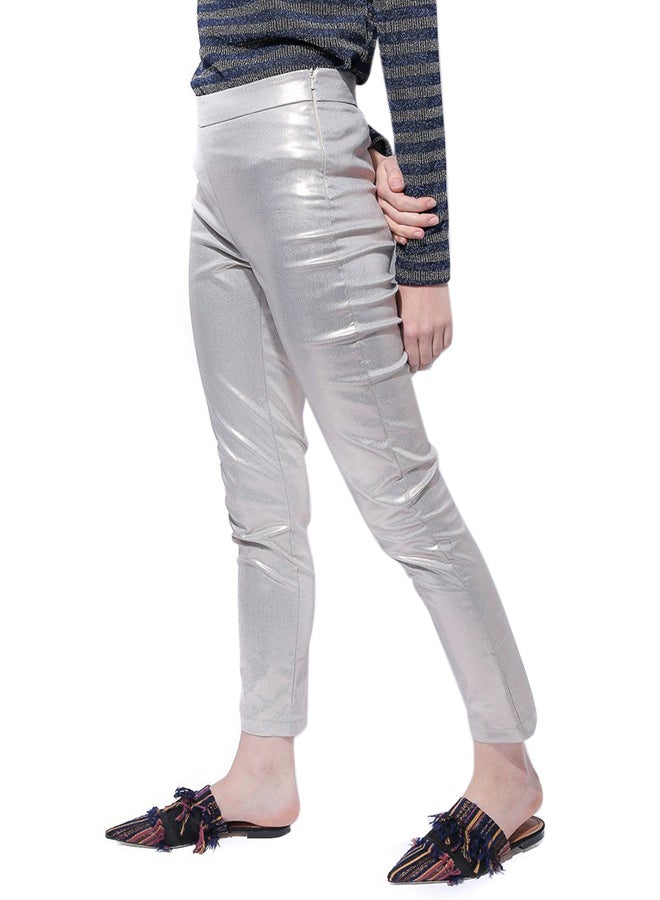 Miella Metallic Straight Leg Trousers Silver  - Image 4