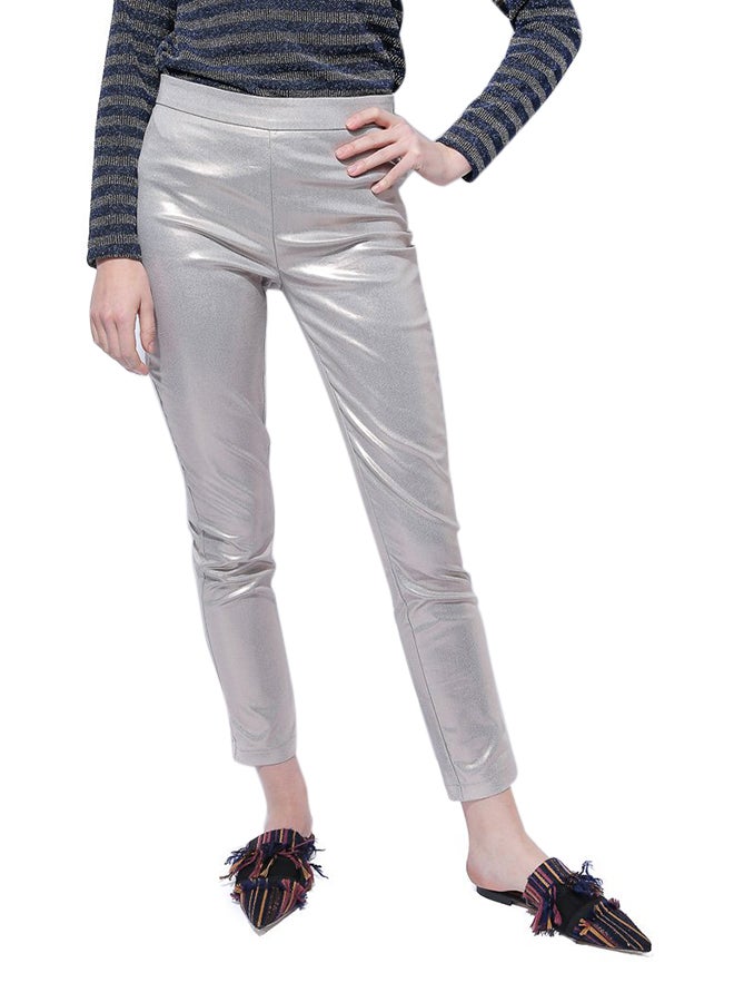 Miella Metallic Straight Leg Trousers Silver  - Image 3