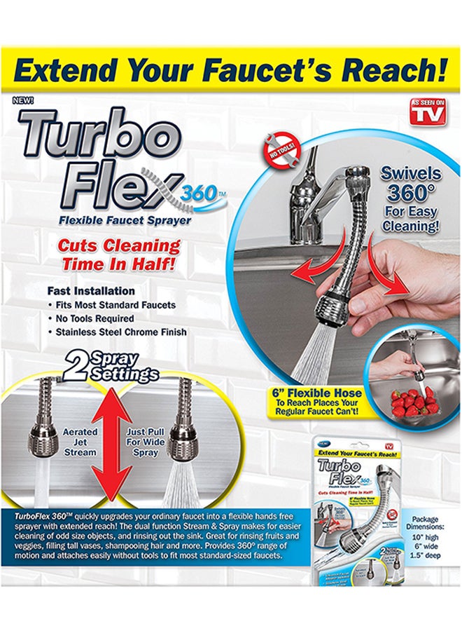 Generic - Turbo Flex 360 Instant Hands Free Faucet Swivel Spray Sink Hose Silver 6inch - Image 1