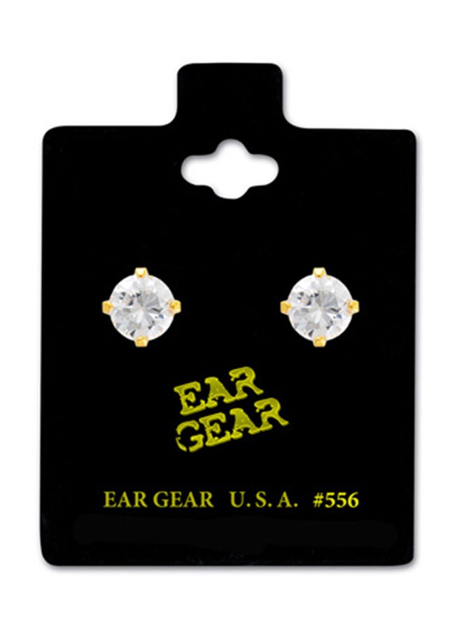 آير جير أقراط مطلية بالذهب مزيّنة بأحجار مكعب زركونيا يبلغ طولها 6 مليمتر عيار 24 قيراطاً