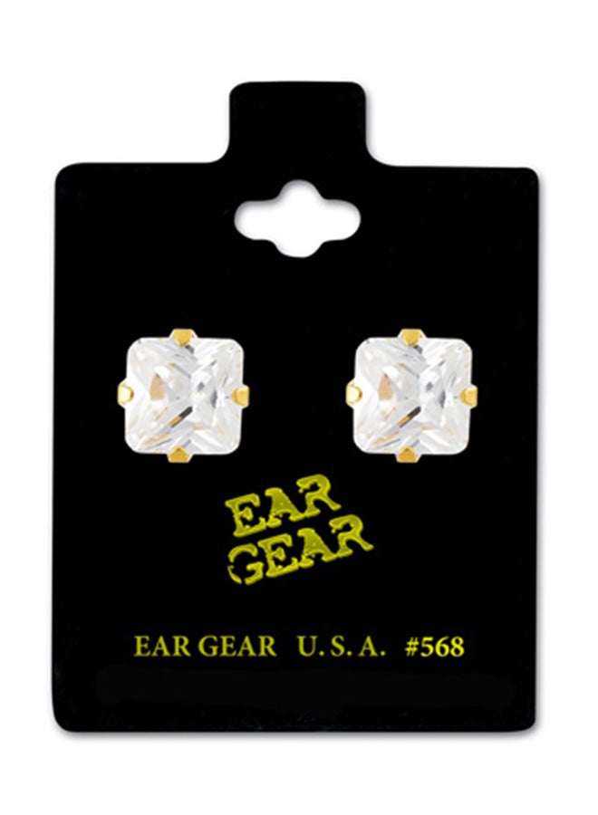 آير جير أقراط مطلية بالذهب مزيّنة بأحجار مكعب زركونيا يبلغ طولها 8x8 مليمتر عيار 24 قيراطاً