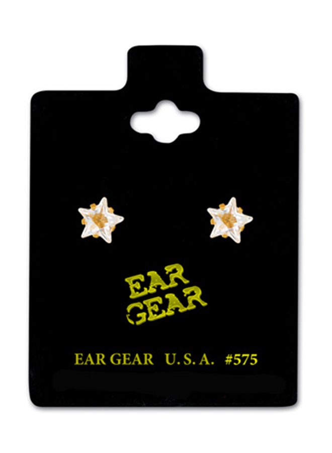 آير جير أقراط على شكل نجمة مطلية بالذهب مزيّنة بأحجار مكعب زركونيا عيار 24 قيراطاً