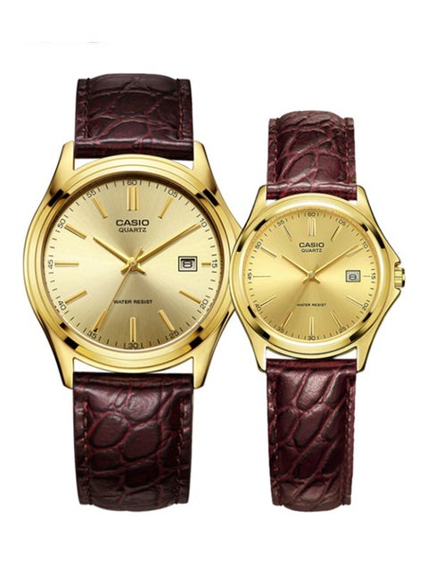 His & Hers Leather Analog Quartz Watch Set MTP/LTP-1183Q-9A