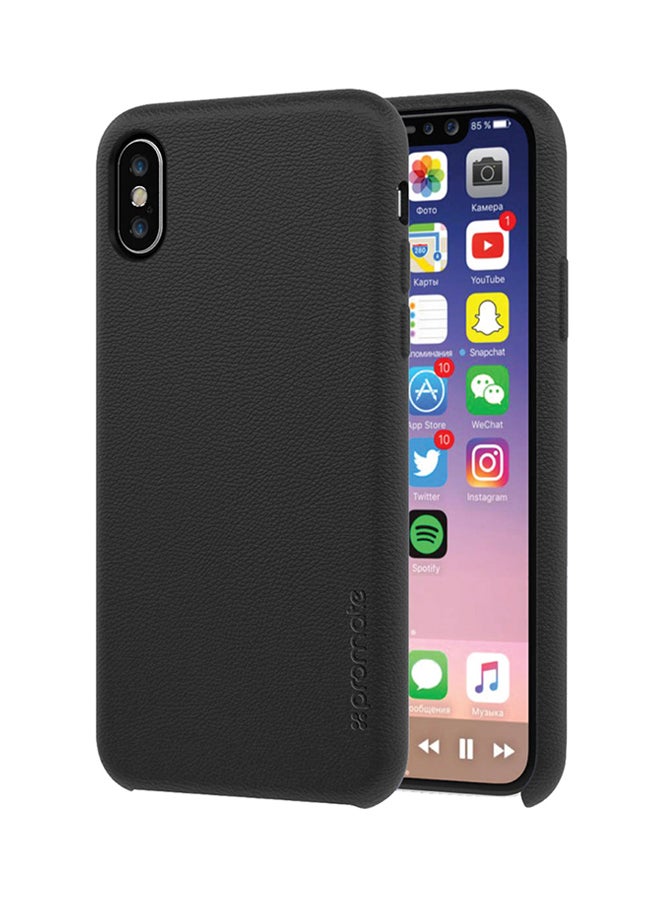 بروميت غطاء آيفون إكس جلدي بنوعيّة ممتازة، رفيع وممتص للصدمات مع حماية من السقوط، وبقبضة ممتازة لهاتف آيفون إكس بحجم 5.8 بوصة من أبل أسود - Image 1