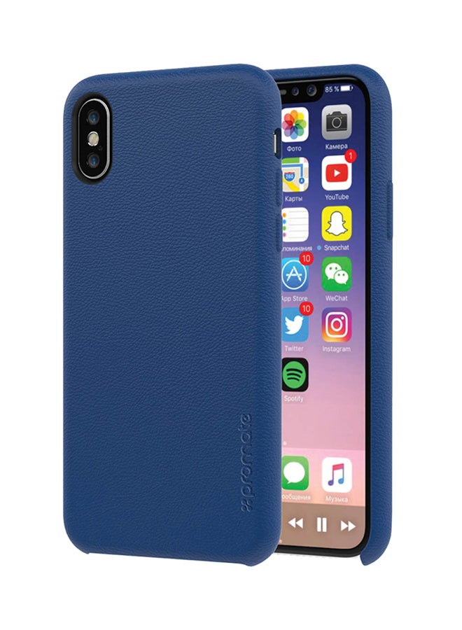 بروميت غطاء آيفون إكس جلدي بنوعيّة ممتازة، رفيع وممتص للصدمات مع حماية من السقوط، وبقبضة ممتازة لهاتف آيفون إكس بحجم 5.8 بوصة من أبل أزرق - Image 1