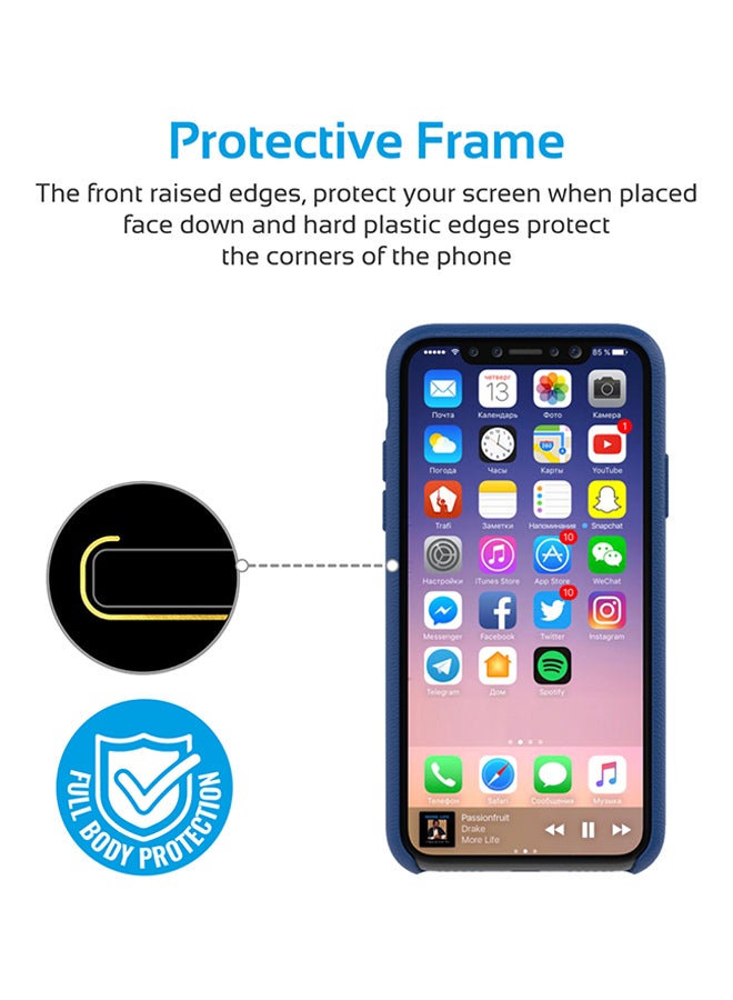 بروميت غطاء آيفون إكس جلدي بنوعيّة ممتازة، رفيع وممتص للصدمات مع حماية من السقوط، وبقبضة ممتازة لهاتف آيفون إكس بحجم 5.8 بوصة من أبل أزرق - Image 2