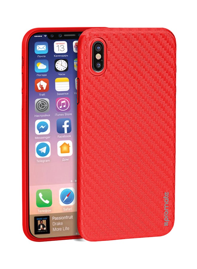 بروميت غطاء حماية من ألياف الكربون رفيع للغاية ومرن ومقاوم للانزلاق والخدش والصدمات لهاتف أبل آيفون X أحمر - Image 1