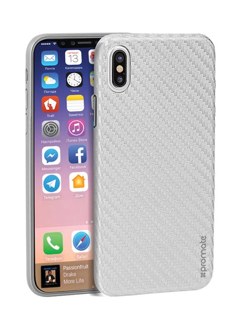 Carbon Fibre iPhone X Case, Ultra-Thin Flexible Carbon Fiber Anti-Slip Case with Scratch Resistance and Shockproof Non-Bulky Protective Back Cover for Apple iPhone X Silver Silver