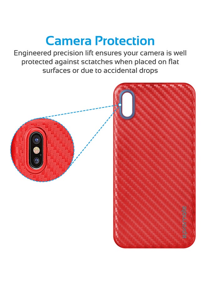 بروميت غطاء حماية من ألياف الكربون رفيع للغاية ومرن ومقاوم للانزلاق والخدش والصدمات لهاتف أبل آيفون X أحمر - Image 5