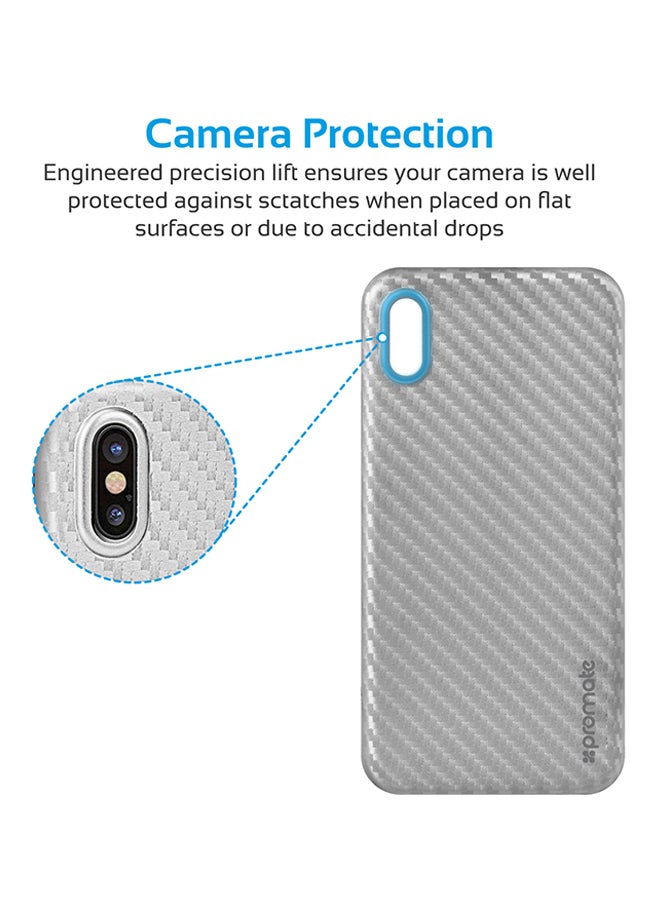 Carbon Fibre iPhone X Case, Ultra-Thin Flexible Carbon Fiber Anti-Slip Case with Scratch Resistance and Shockproof Non-Bulky Protective Back Cover for Apple iPhone X Silver Silver