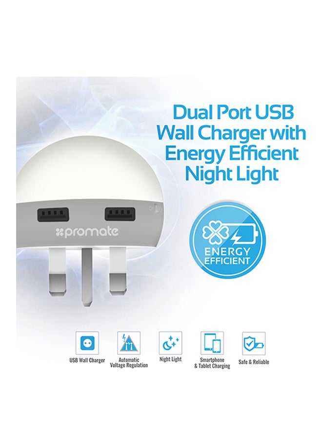 PROMATE Dual USB Port With Touch Sensitive Night Light White - Image 2
