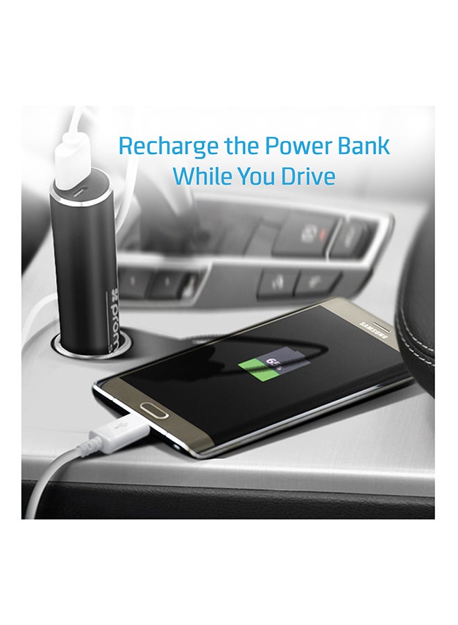PROMATE - 2-In-1 Aluminum 12V USB Car Charger With Emergency Hammer And Power bank Black - Image 1