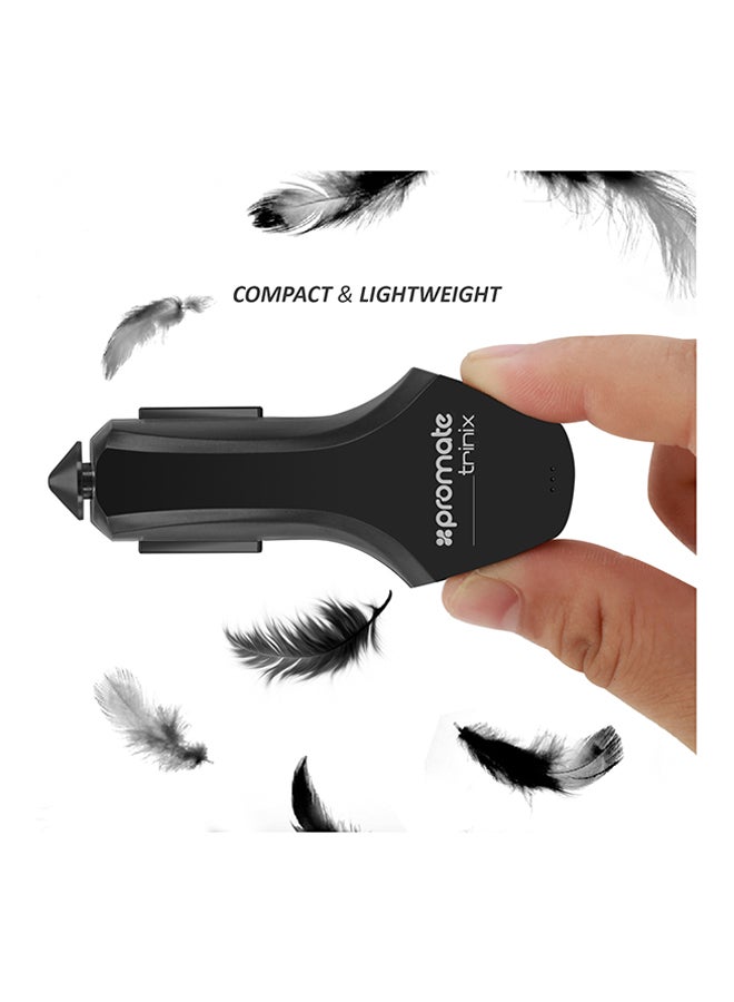 PROMATE - Trinix Quick Charge 3.0 USB Car Charger With Type-C For Mobile Phones And Tablets Black - Image 1