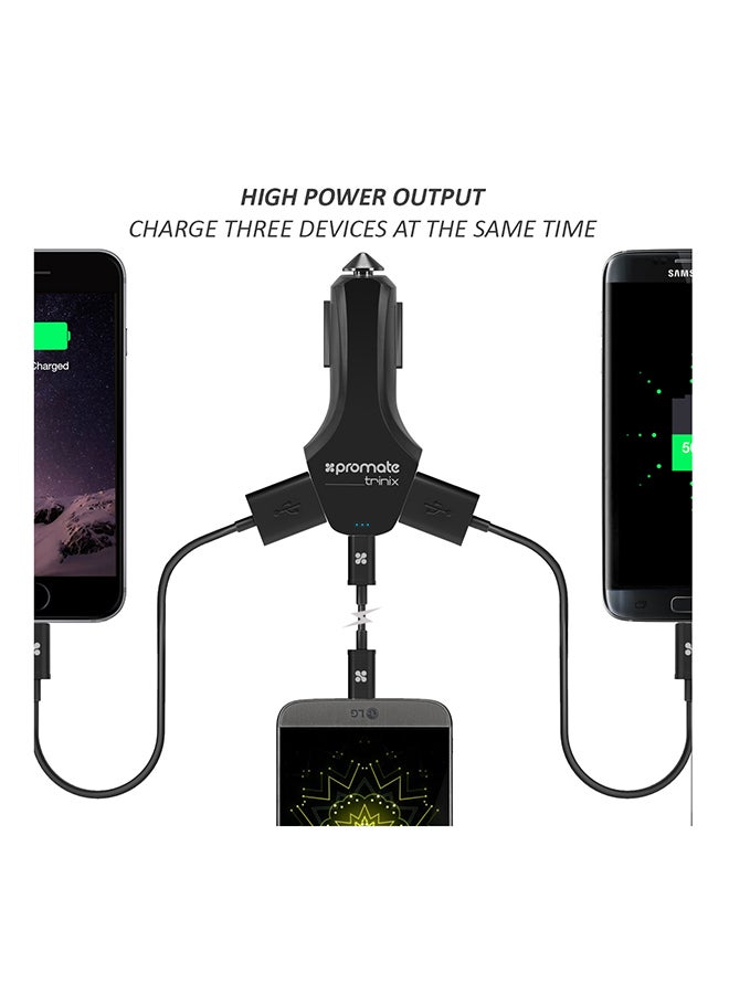 PROMATE - Trinix Quick Charge 3.0 USB Car Charger With Type-C For Mobile Phones And Tablets Black - Image 1