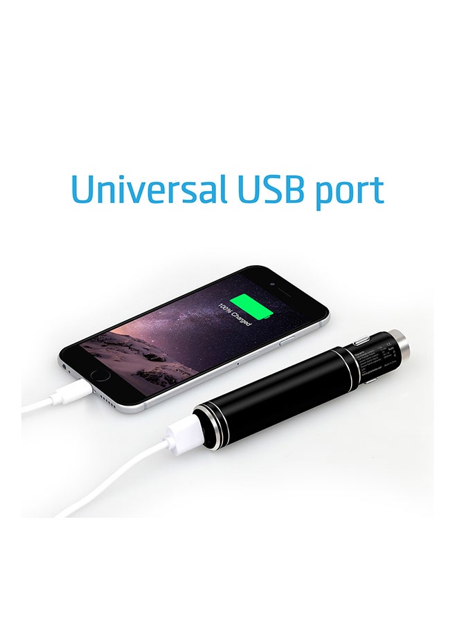PROMATE - 2-In-1 Aluminum 12V USB Car Charger With Emergency Hammer And Power bank Black - Image 1