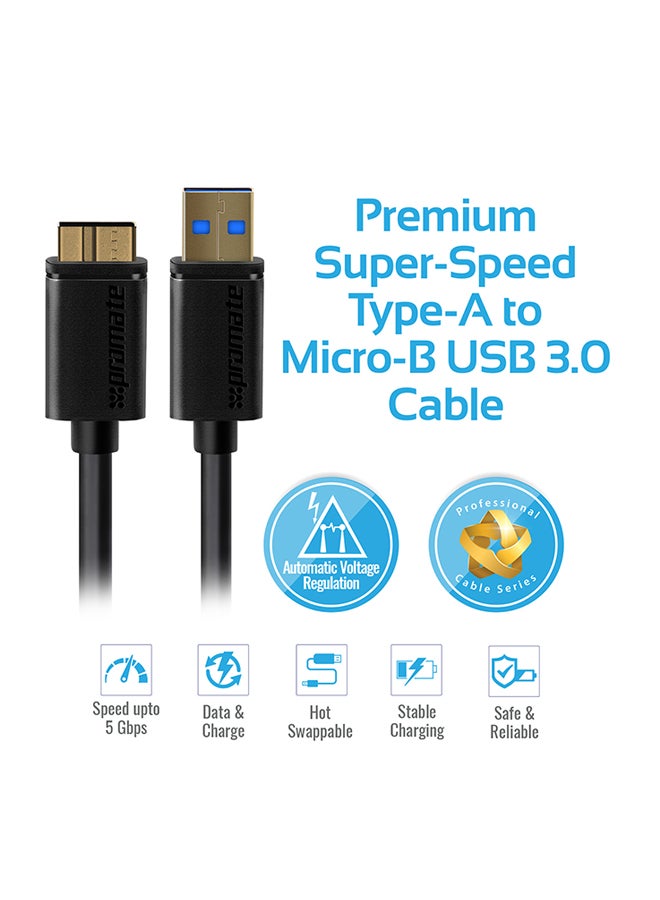 بروميت - Type-A To Micro-B Cable For External Hard Drives Black - Image 1