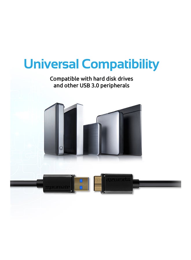 بروميت - Type-A To Micro-B Cable For External Hard Drives Black - Image 1