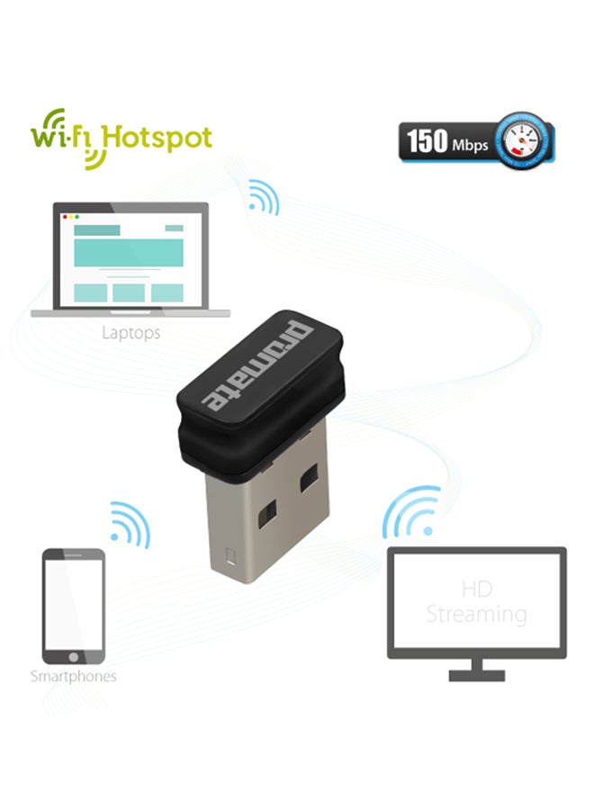 PROMATE Ultra-Small Wireless Adapter/ Transmitter With WiFi Hotspot 150 mbps Black - Image 2