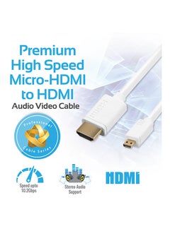PROMATE 24K Gold Plated Micro-HDMI To HDMI Audio Video Cable White  - Image 2
