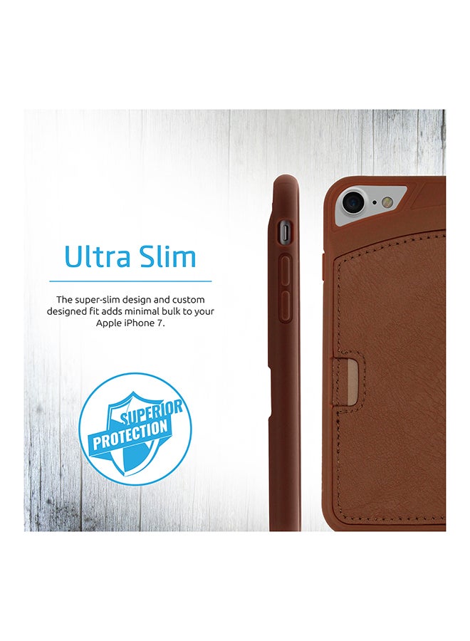 بروميت غطاء آيفون 7، وهو غطاء جلدي رفيع للغاية ممتص للصدمات، مع فتحة للبطاقات بني - Image 3