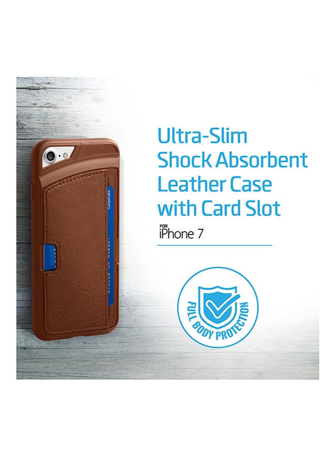 بروميت غطاء آيفون 7، وهو غطاء جلدي رفيع للغاية ممتص للصدمات، مع فتحة للبطاقات بني - Image 2