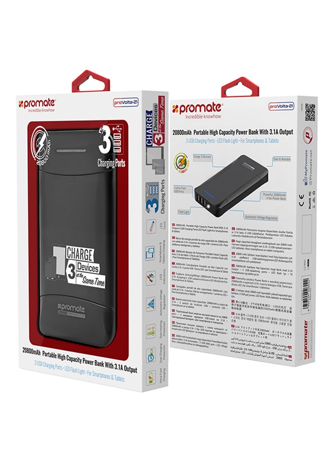 PROMATE - 20800.0 mAh 20800 mAh Power Bank, Ultra-High Capacity Power Bank With 3 USB Ports 3.1A Portable Charger Black - Image 1