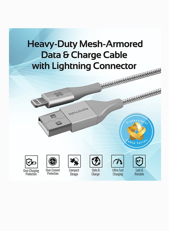 USB And Charge Cable with Short-Circuit Protection for iPhone7, 7 Plus, 6s, 6s Plus, 6, 6 Plus, 5 5S, 5C, SE, iPad, iPod Silver