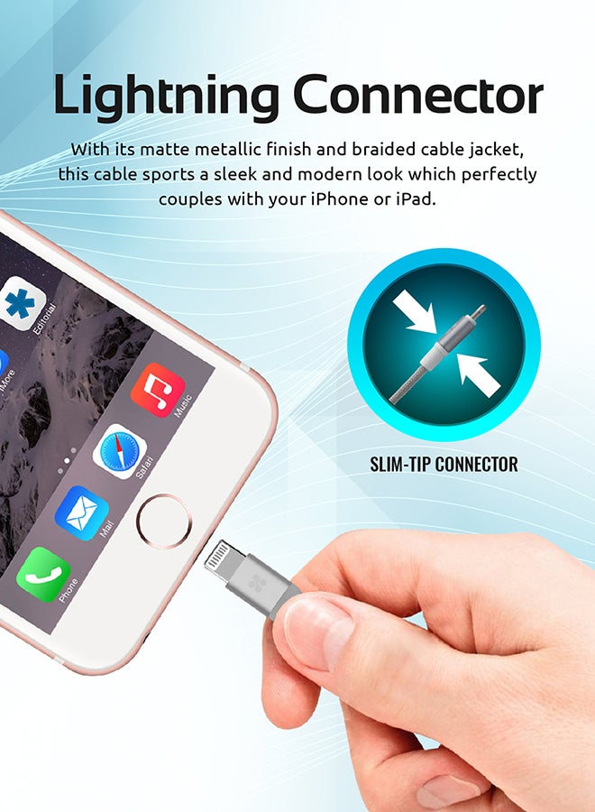 USB And Charge Cable with Short-Circuit Protection for iPhone7, 7 Plus, 6s, 6s Plus, 6, 6 Plus, 5 5S, 5C, SE, iPad, iPod Silver