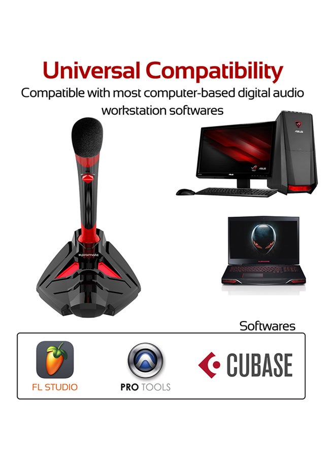 PROMATE - Desktop Microphone, Professional Digital 3.5mm Jack Microphone Stand with Adjustable Neck for Laptop, PC, iMac, Gaming Skype Audio Recording, Tweeter-4 Red TWEETER-4.RED Red/Black - Image 1