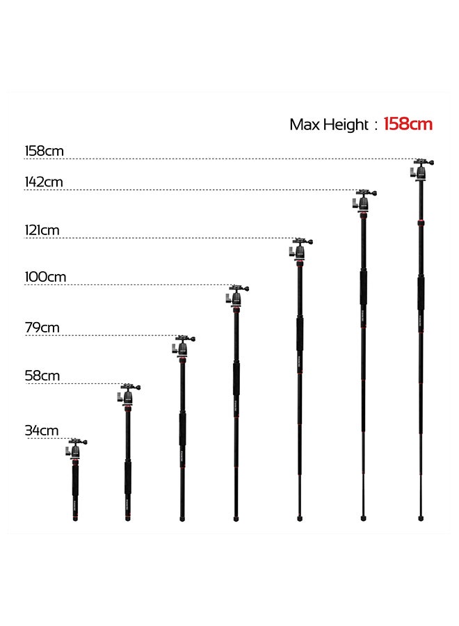 PROMATE - Lightweight 5-Section Adjustable Aluminum Tripod Monopod with Dual Bubble Level, 360 Degree Head For Canon, Nikon, DSLR, Smartphones, Precise-155 black - Image 1