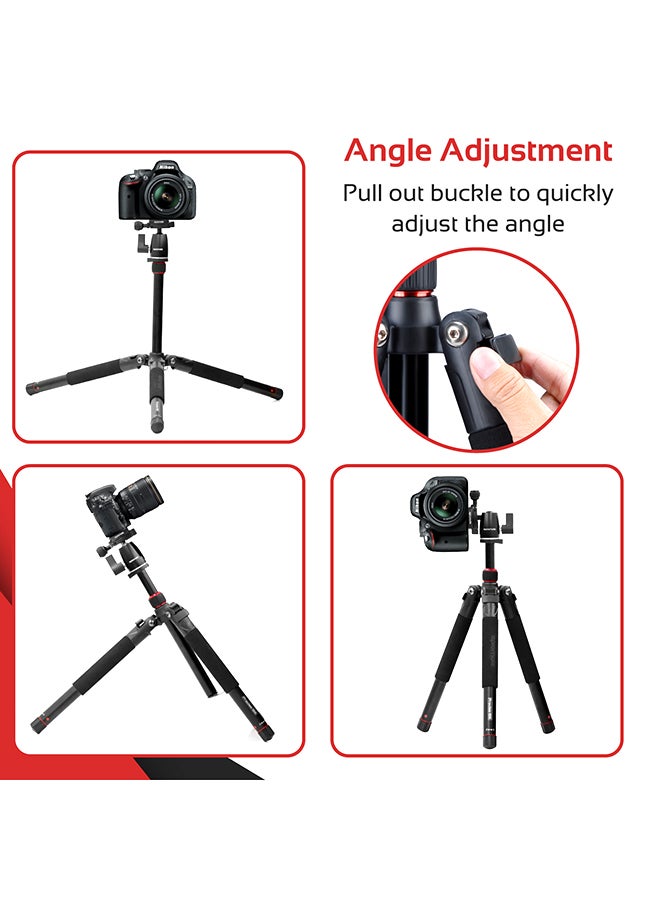 PROMATE - Lightweight 5-Section Adjustable Aluminum Tripod Monopod with Dual Bubble Level, 360 Degree Head For Canon, Nikon, DSLR, Smartphones, Precise-155 black - Image 1
