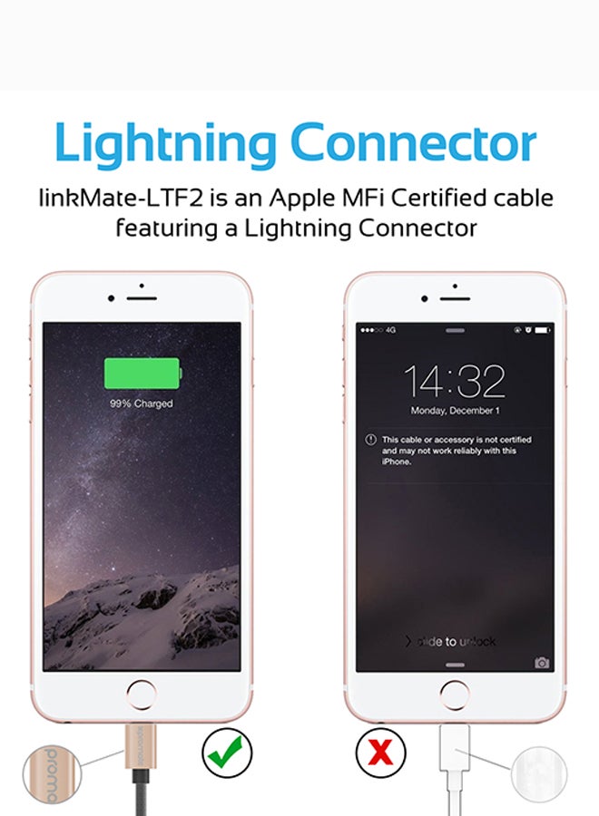 iPhone Cable, Heavy Duty MFi Certified Mesh-Armoured Lightning To USB Charge And Sync Cable With Short-circuit Protection For iPhone, iPad, iPod Gold/Black