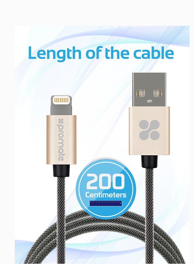 iPhone Cable, Heavy Duty MFi Certified Mesh-Armoured Lightning To USB Charge And Sync Cable With Short-circuit Protection For iPhone, iPad, iPod Gold/Black