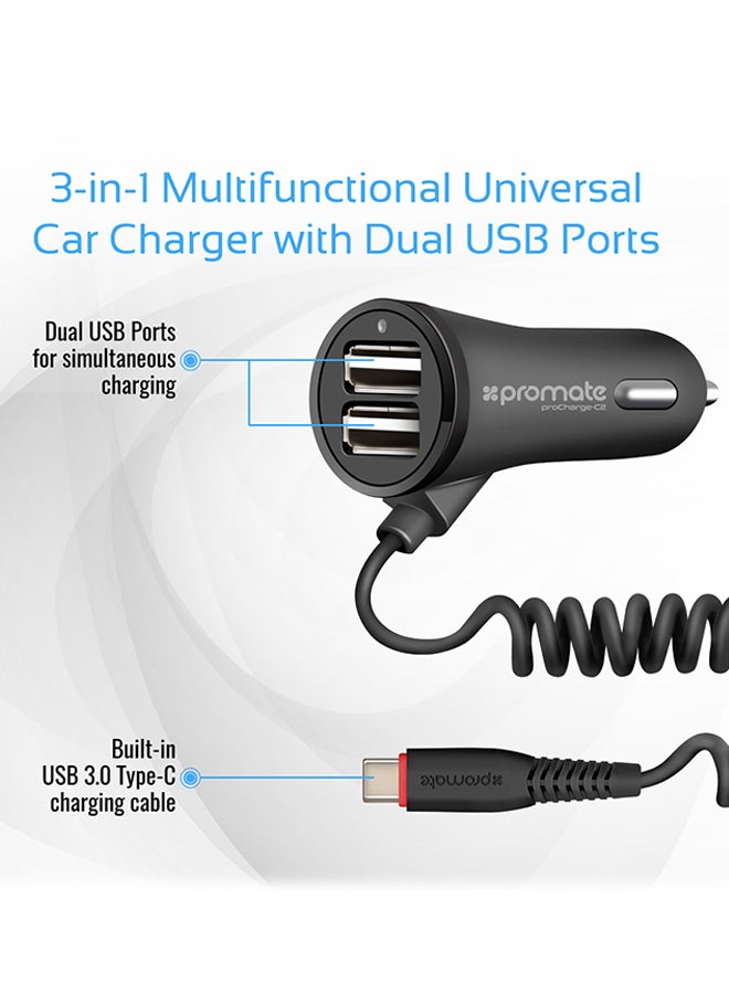 PROMATE Ultra-Fast 2.4A Dual USB Car Charger Black  - Image 2