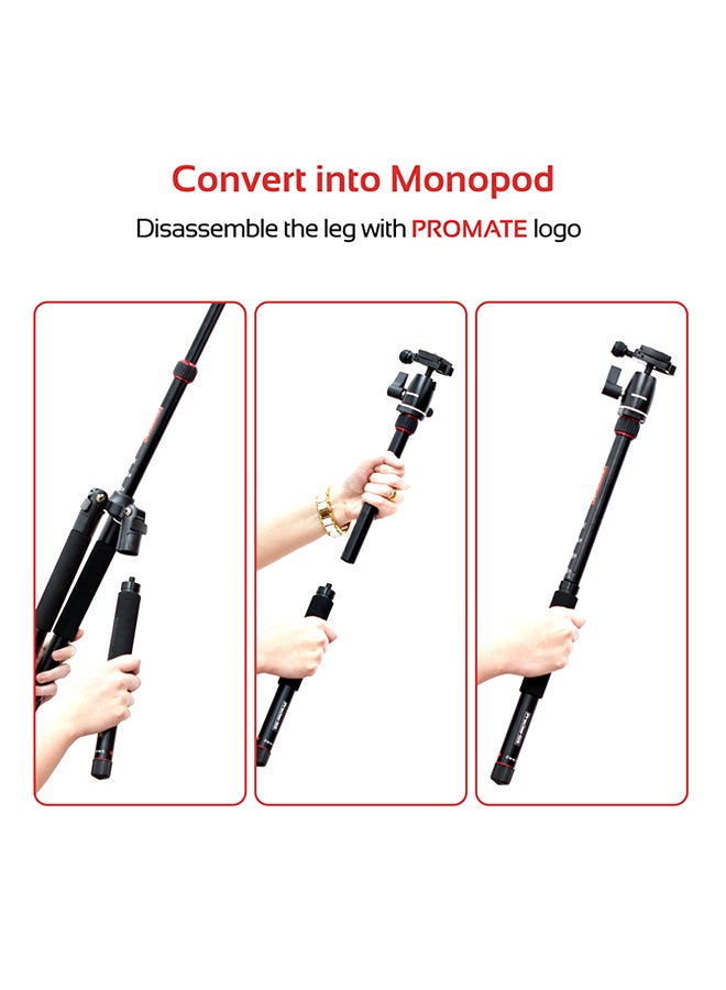 PROMATE - Lightweight 5-Section Adjustable Aluminum Tripod Monopod with Dual Bubble Level, 360 Degree Head For Canon, Nikon, DSLR, Smartphones, Precise-155 black - Image 1