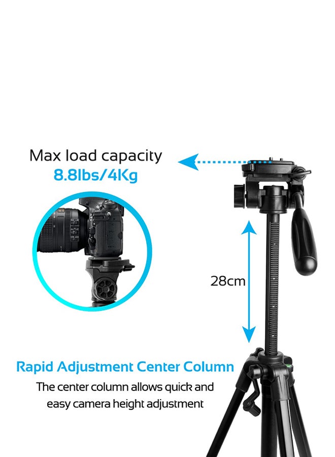 PROMATE - Tripod, Professional Portable Aluminium 141cm Tripod with Panoramic Head, Bubble Level, 3 Section Secure Leg Lock for Canon, Nikon, DSLR, Precise-140 black - Image 1