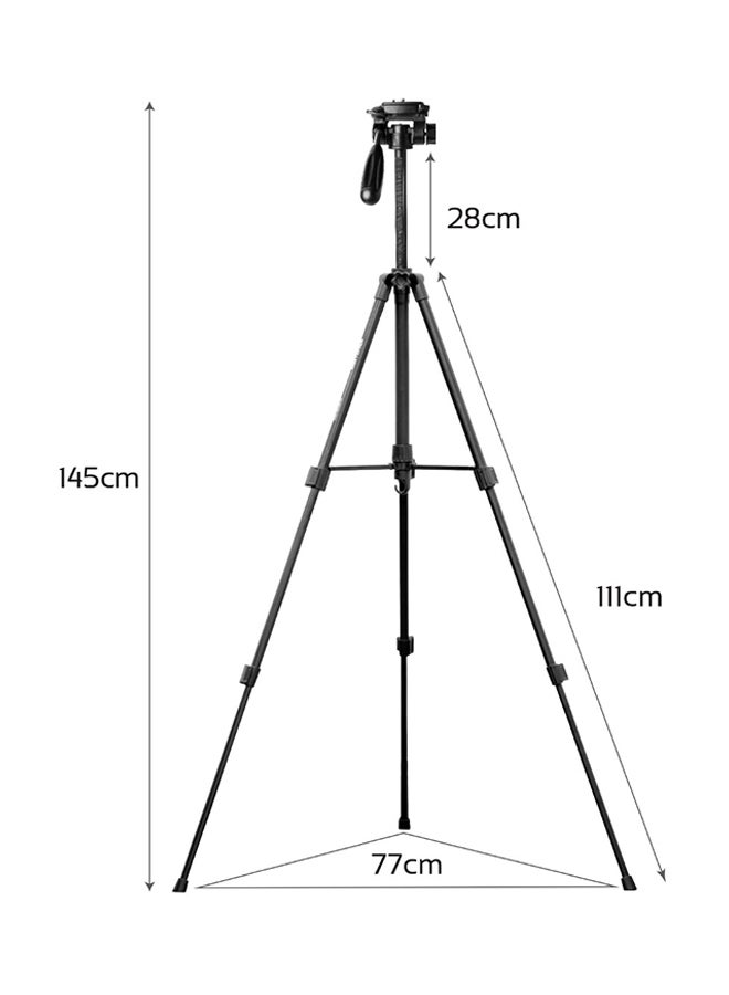 PROMATE - Tripod, Professional Portable Aluminium 141cm Tripod with Panoramic Head, Bubble Level, 3 Section Secure Leg Lock for Canon, Nikon, DSLR, Precise-140 black - Image 1