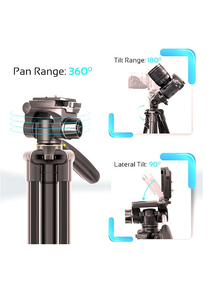 PROMATE - Tripod, Professional Portable Aluminium 141cm Tripod with Panoramic Head, Bubble Level, 3 Section Secure Leg Lock for Canon, Nikon, DSLR, Precise-140 black - Image 1