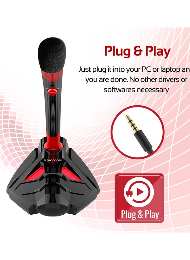 PROMATE - Desktop Microphone, Professional Digital 3.5mm Jack Microphone Stand with Adjustable Neck for Laptop, PC, iMac, Gaming Skype Audio Recording, Tweeter-4 Red TWEETER-4.RED Red/Black - Image 1