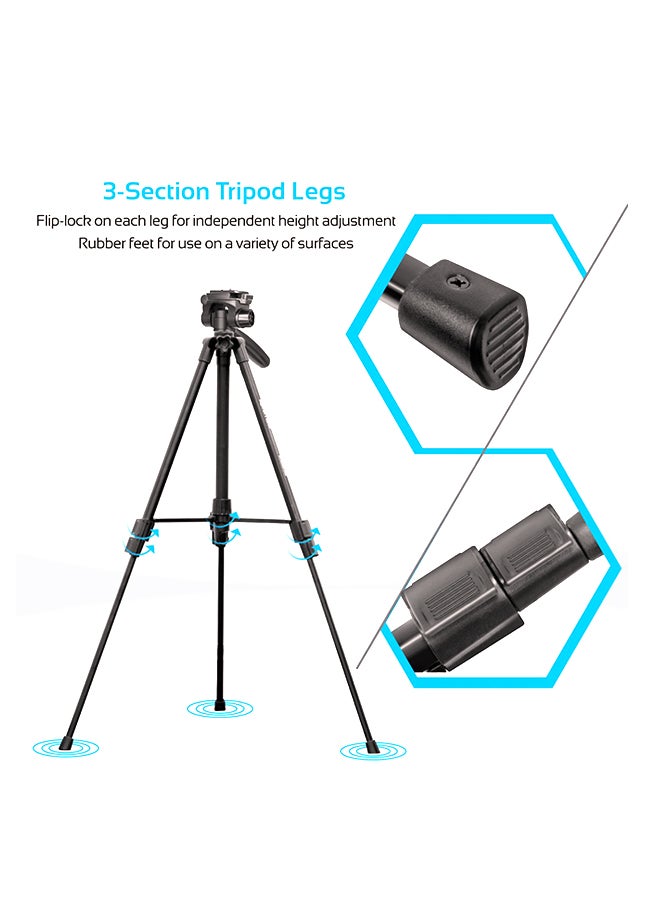 PROMATE - Tripod, Professional Portable Aluminium 141cm Tripod with Panoramic Head, Bubble Level, 3 Section Secure Leg Lock for Canon, Nikon, DSLR, Precise-140 black - Image 1