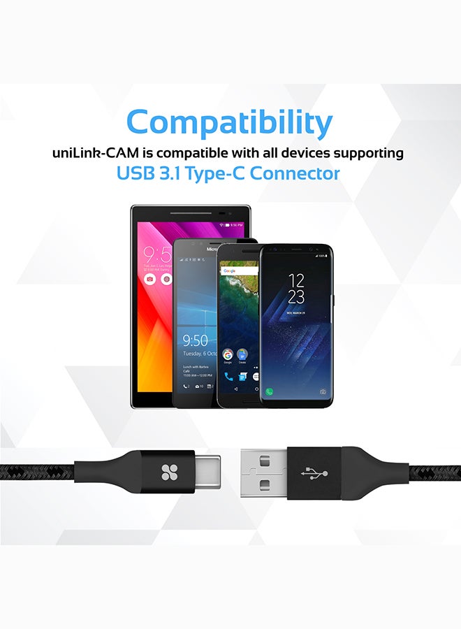 PROMATE USB Type-C™ Cable, Heavy Duty Mesh Armored Type-C™ to USB-A Sync and Charge Cable with 5Gbps Transfer Speed for Samsung Note 8, S8, S8+, Google Pixel, Nintendo Switch, Unilink-CAM BLACK Black  - Image 4