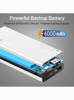 PROMATE 6000.0 mAh Power Bank, High-Capacity Ultra Compact Portable Battery Charger With 2.1A USB Port Charger And Automatic Voltage Regulation For Smartphones, Tablets, MP3, GPS White  - Image 2