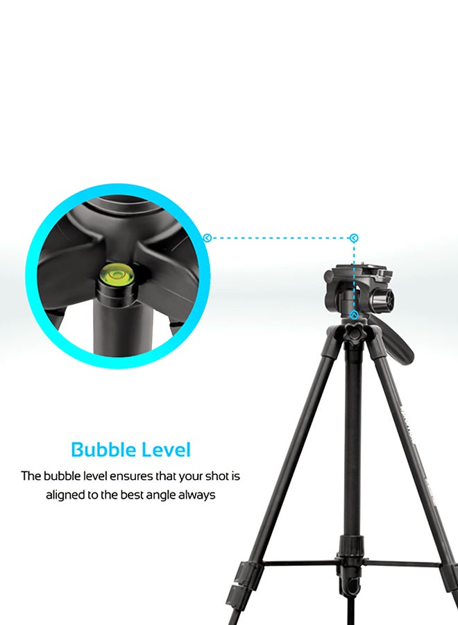 PROMATE - Tripod, Professional Portable Aluminium 141cm Tripod with Panoramic Head, Bubble Level, 3 Section Secure Leg Lock for Canon, Nikon, DSLR, Precise-140 black - Image 1
