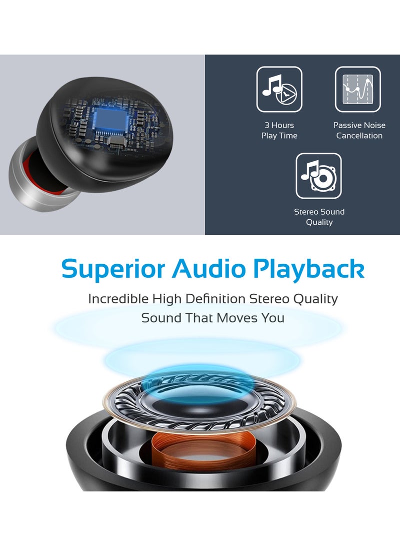 PROMATE - Wireless Earbud with Power Bank, Smallest True Wireless Bluetooth Headphone with 5000mAh Charging Case, Noise Cancelling and Built-In Mic for all Bluetooth Enables Devices, PowerBeat Black - Image 1