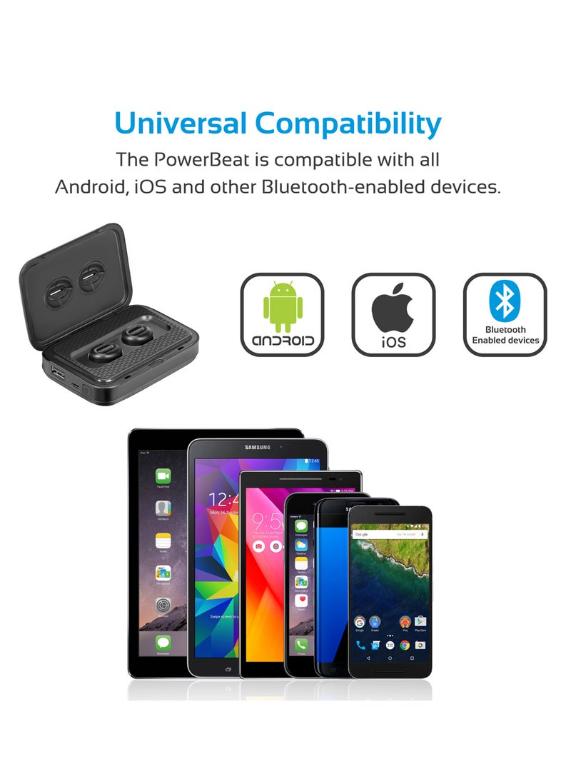 PROMATE - Wireless Earbud with Power Bank, Smallest True Wireless Bluetooth Headphone with 5000mAh Charging Case, Noise Cancelling and Built-In Mic for all Bluetooth Enables Devices, PowerBeat Black - Image 1