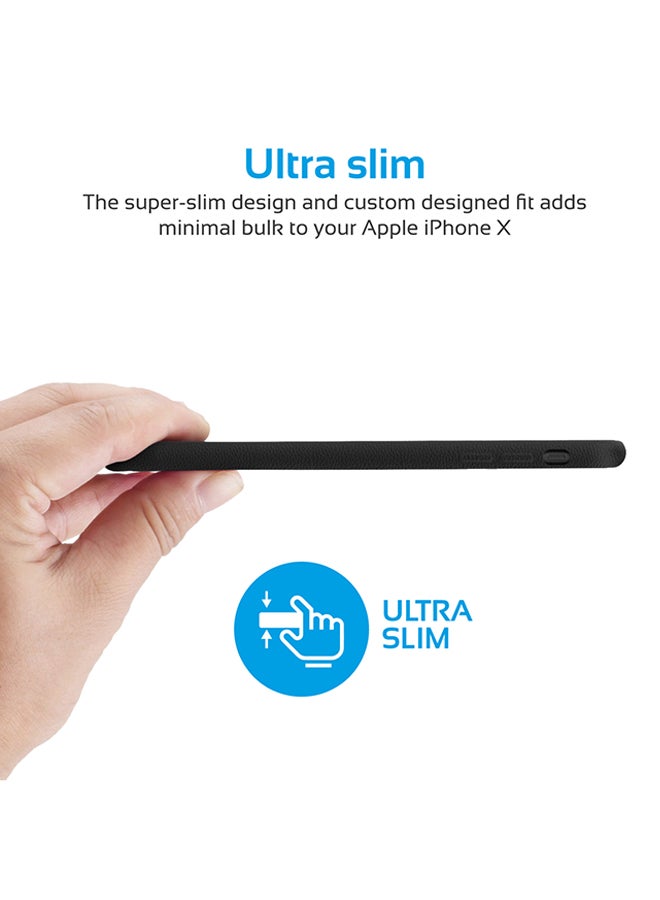 بروميت غطاء آيفون إكس جلدي بنوعيّة ممتازة، رفيع وممتص للصدمات مع حماية من السقوط، وبقبضة ممتازة لهاتف آيفون إكس بحجم 5.8 بوصة من أبل أسود - Image 3